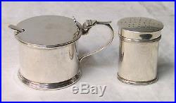 Antique Edwardian Sterling Silver Mustard Pot & Salt Shaker withCobalt Blue Jars
