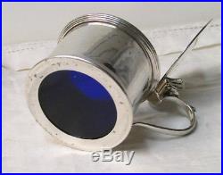 Antique Edwardian Sterling Silver Mustard Pot & Salt Shaker withCobalt Blue Jars