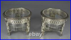 Antique Elegant Pair of Salt Cellars Salerons Sterling Silver Crystal 19th C
