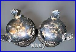 Antique English Sterling Silver Open Salts Victorian Repousse with Cobalt Liners