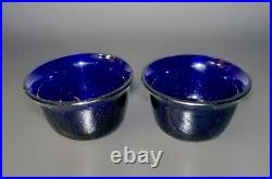 Antique English Sterling Silver Open Salts Victorian Repousse with Cobalt Liners