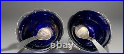 Antique English Sterling Silver Open Salts Victorian Repousse with Cobalt Liners