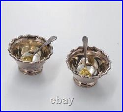 Antique English Sterling Silver Salt Cellar with Spoons & Case