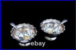 Antique English Sterling Silver Salt Cellar with Spoons & Case