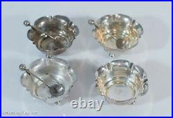 Antique English Sterling Silver Salt Cellars w Spoons & Case by Henry Williamson