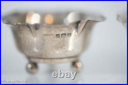 Antique English Sterling Silver Salt Cellars w Spoons & Case by Henry Williamson