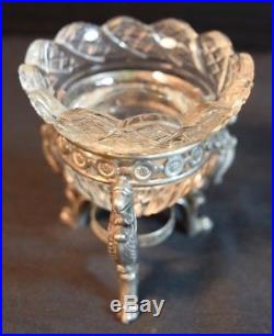 Antique European Silver Cut Crystal Salt Bowl with Griffons