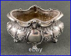 Antique FRENCH Silver OPEN SALT Cellar Clear Glass Liner Maillard c1897-1903
