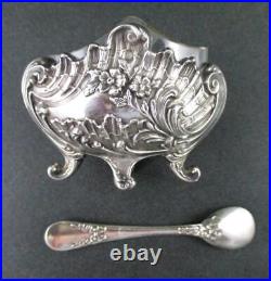 Antique FRENCH Silver OPEN SALT Cellar Glass Liner, Spoon Gustave Veyrat