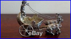 Antique Figural 800 Silver Salt Cellar 2 Goats Pulling Cart