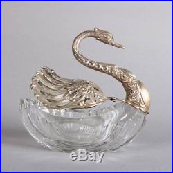 Antique Figural Silver and Cut Crystal Swan Master Salt Cellar, 19th Century
