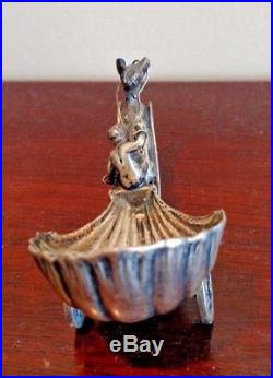 Antique Figural Sterling Silver Salt Cellar, Goat Pulling A Cart W A Putti