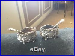 Antique French 19C sterling silver, gold, salt cellar, dish set, spoons Minerva