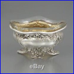 Antique French Art Nouveau Silver Plated Gilded Salt Cellars with Spoon, Ravinet