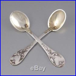 Antique French Art Nouveau Sterling Silver Vermeil Gold Wash Salt Cellars Spoons