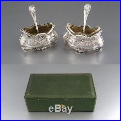 Antique French Art Nouveau Sterling Silver Vermeil Gold Wash Salt Cellars Spoons