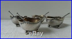 Antique French Open Salts. Sterling Silver 4pc Set. Orig. Box & Spoons