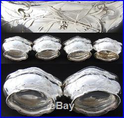Antique French PUIFORCAT Sterling Silver 4pc Open Salt Set, Orig. Box & Spoons