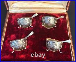 Antique French Puiforcat Set Of 4 Sterling Silver Minerva Salt Cellars 19th C