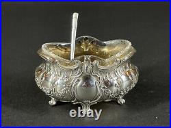 Antique French Silver Ornate Glass Lined Master Salt Cellar MR Maria Remy