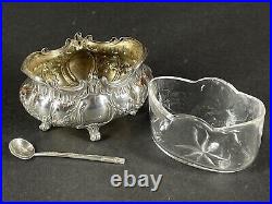 Antique French Silver Ornate Glass Lined Master Salt Cellar MR Maria Remy