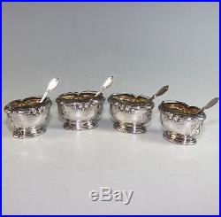 Antique French Sterling Silver 4pc Open Salt Set with Matching Spoons