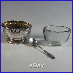 Antique French Sterling Silver 4pc Open Salt Set with Matching Spoons