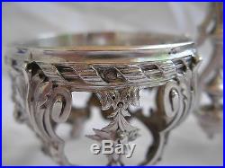 Antique French Sterling Silver, Blue Cobalt Crystal Salt Cellar, Louis XV Style