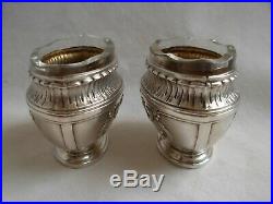Antique French Sterling Silver, Crystal Salt Cellar, Set Of 2, Late XIX