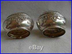 Antique French Sterling Silver, Crystal Salt Cellar, Set Of 2, Late XIX