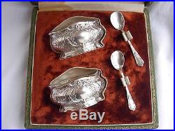 Antique French Sterling Silver, Crystal Salt Cellar, Set Of 2, Louis XV Style