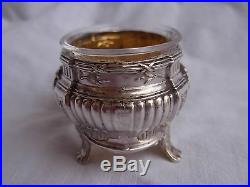 Antique French Sterling Silver, Crystal Salt Cellar, Set Of 4, Louis XV Style