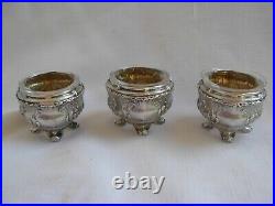 Antique French Sterling Silver Crystal Salt Cellar, Set Of Three, Late 19 Century