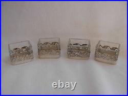 Antique French Sterling Silver Crystal Salt Cellars, Set Of 4, Iris Pattern
