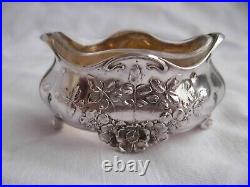 Antique French Sterling Silver Crystal Salt Cellars, Spoons, Set Of 4, Art Nouveau
