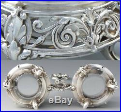 Antique French Sterling Silver Double Open Salt, Ornate Acanthus, Glass Inserts