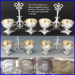 Antique French Sterling Silver Double Open Salt or Sweet Meats Caddy PAIR