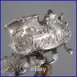 Antique French Sterling Silver Salt Cellar, Spoon, Crystal Liner, Angel, Rococo