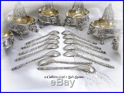 Antique French Sterling Silver & Vermeil Open Saltcellars Set & their Spoons