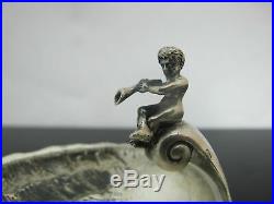 Antique GERMAN 800 Silver Figural Horn Player DOLPHIN Foot Salt Cellar Bowl