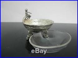Antique GERMAN 800 Silver Figural Horn Player DOLPHIN Foot Salt Cellar Bowl