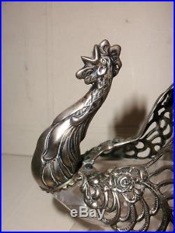 Antique German 835 silver figural rooster open crystal salt cellar hallmark JH