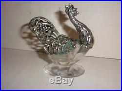 Antique German 835 silver figural rooster open crystal salt cellar hallmark JH