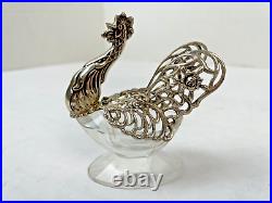 Antique German Sterling Silver 835 Crystal Rooster Salt Cellar Moving Wings 1920