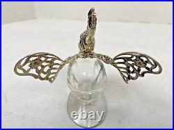 Antique German Sterling Silver 835 Crystal Rooster Salt Cellar Moving Wings 1920