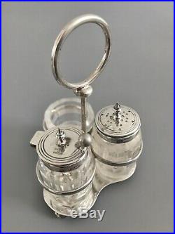Antique Hallmarked Sterling Silver Cruet Set / Condiment Pot and Salt Cellar