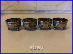 Antique Hayes Bros Sterling Silver Set of 4 Repousse Open Salt Cellars