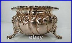 Antique Howard co sterling silver repousse open master salt cellar with lion feet