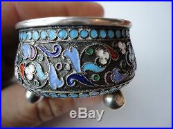 Antique IMPERIAL RUSSIAN 84 SILVER ENAMEL Individual Salt Cellar ST. PETERSBURG