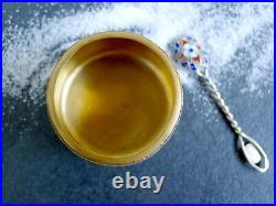 Antique Imperial Russian Enamel Cloisonne Silver Gold Salt Cellar/Salt Spoon 2